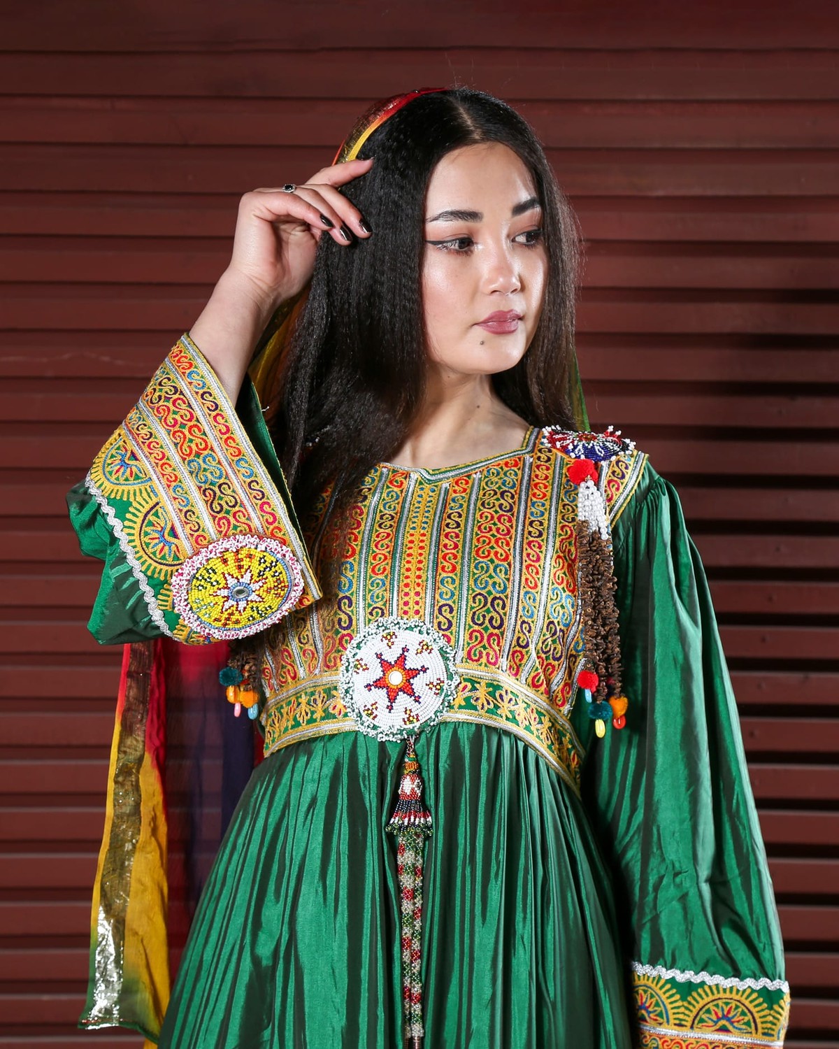 Afghan Short Dress with Chador and Trousers, Featuring Hand Embroidery |  Aseel