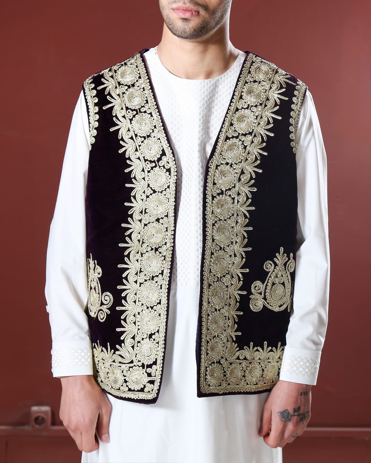 Men’s Velvet Waistcoat with Silver Hand Embroidery 2