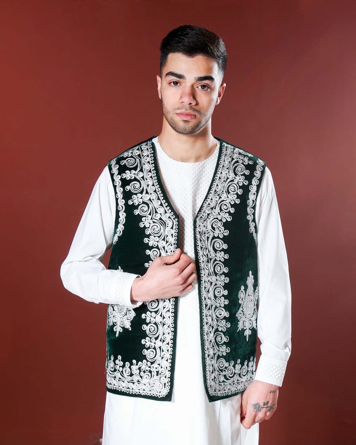 Men’s Velvet Waistcoat with Silver Hand Embroidery 3