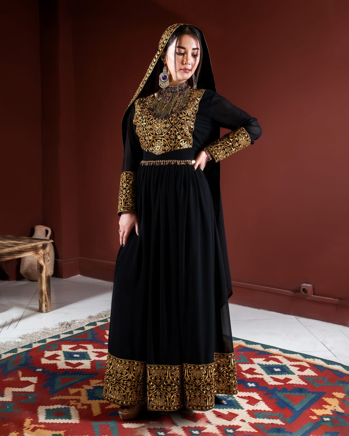 white collar dress black Red Luxury Velvet Black Shawl Pakistani Wedding Dress XLARGE main image 0