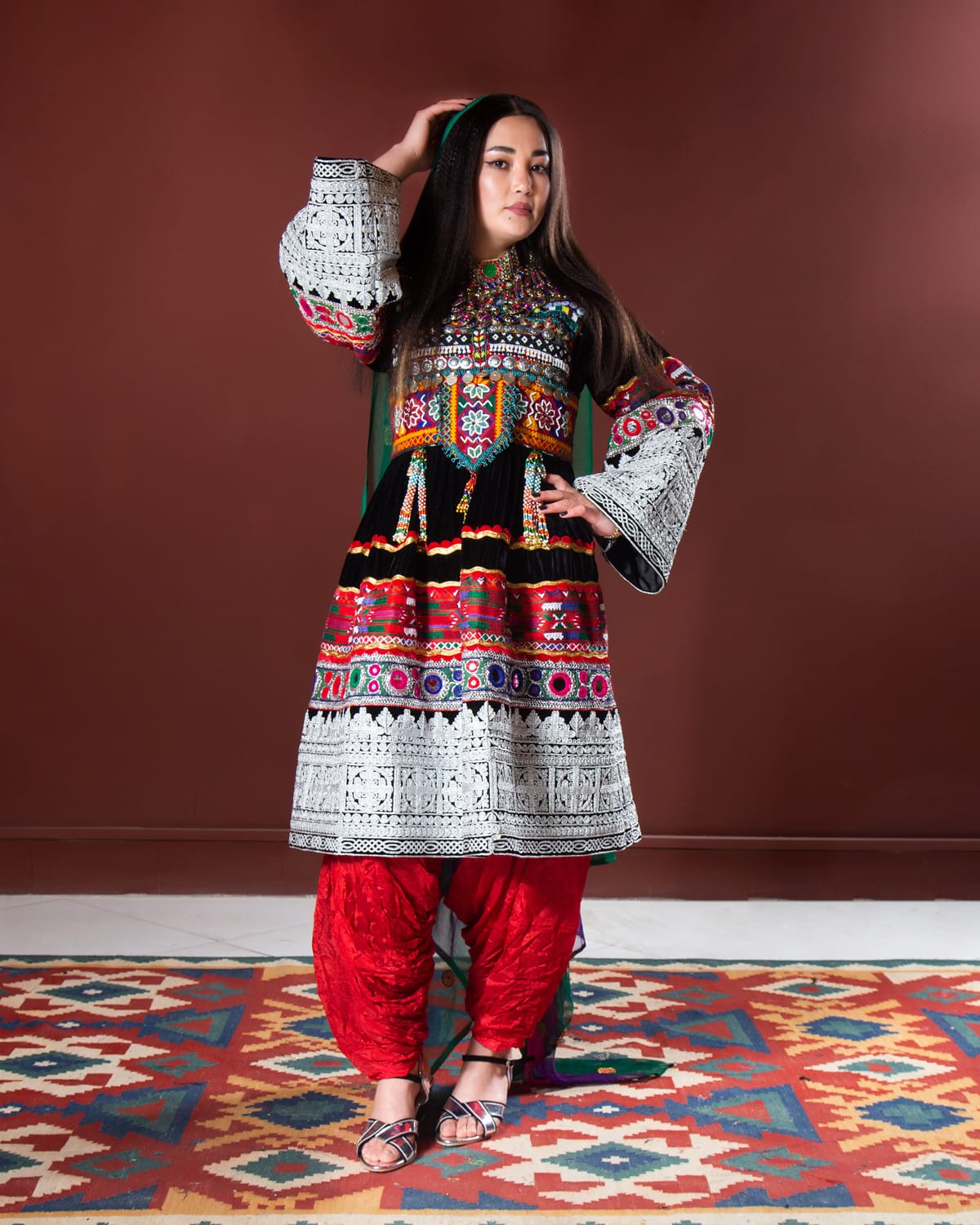 Afghan Dress with Kuchi Design, Hand Embroidered Yakhan 2