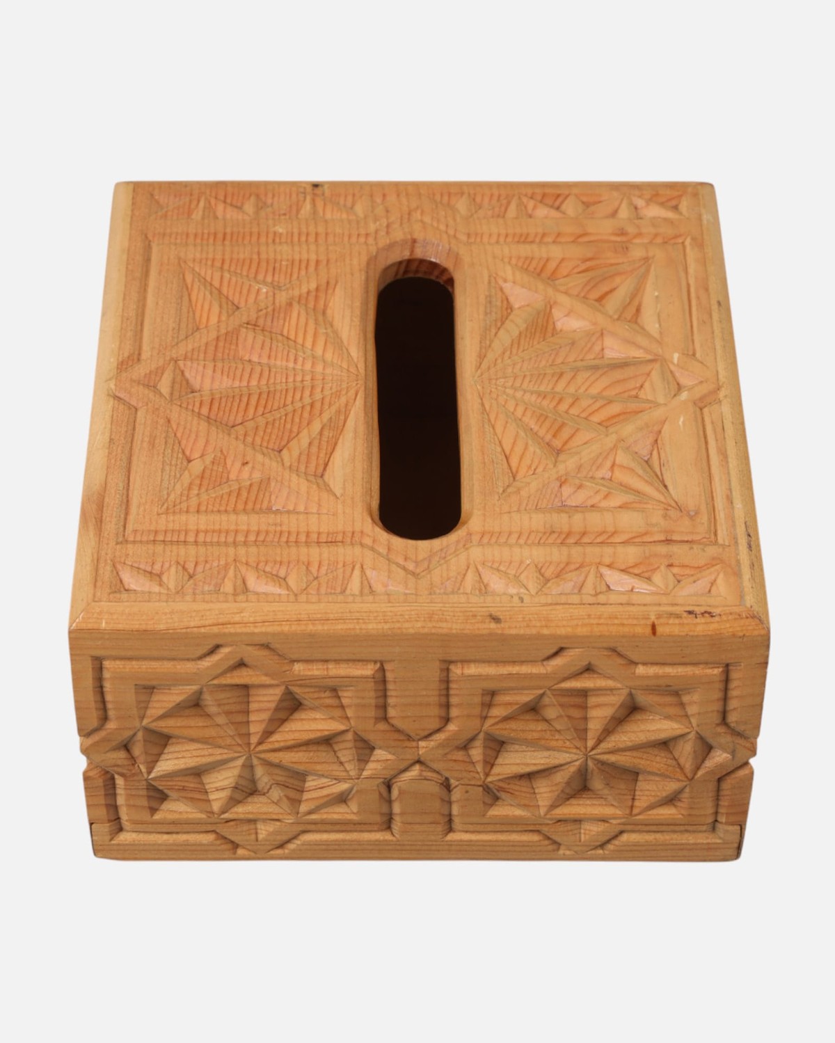Handcrafted Cube Shaped Paper Holder | Afghan Wood Carving with Geometric Designs 1