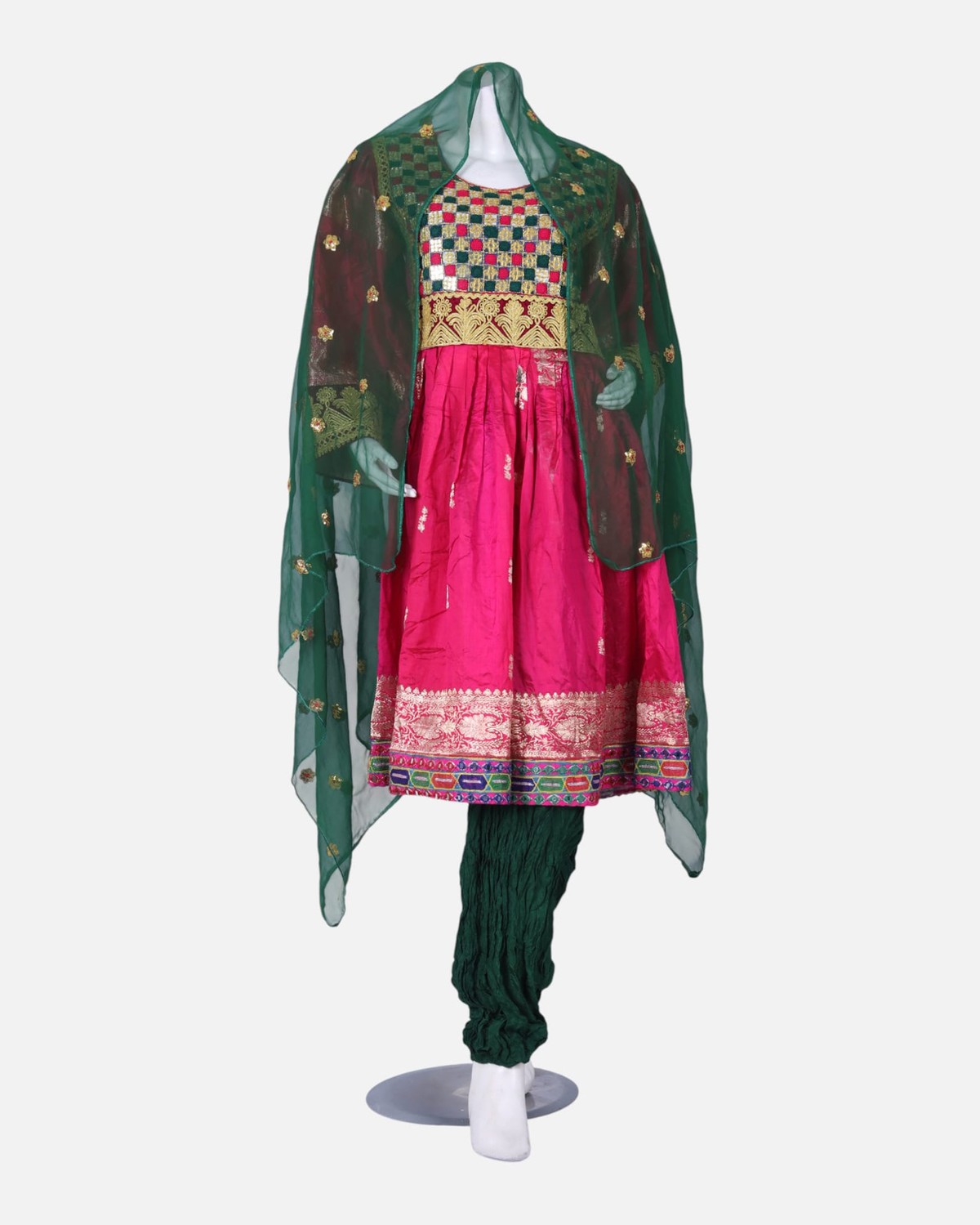 Traditional Afghan Gand Dress | Handmade Embroidered Set with Mirror Work 4