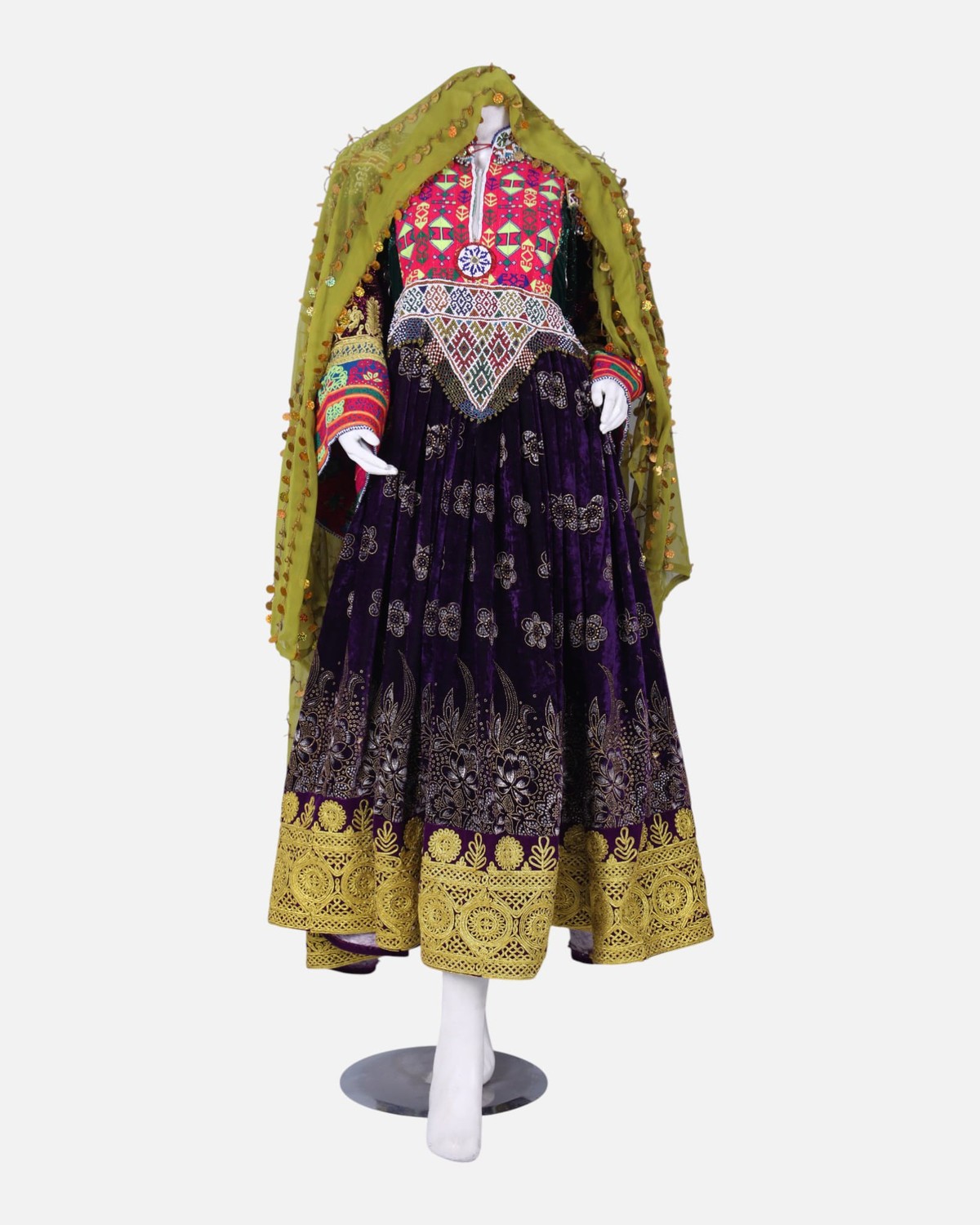 Traditional Afghan Gand Dress | Handcrafted Velvet & Embroidered Outfit 1