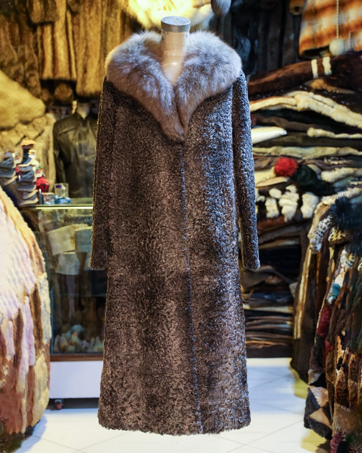 Karakul Coat with Soft Fur Collar 1