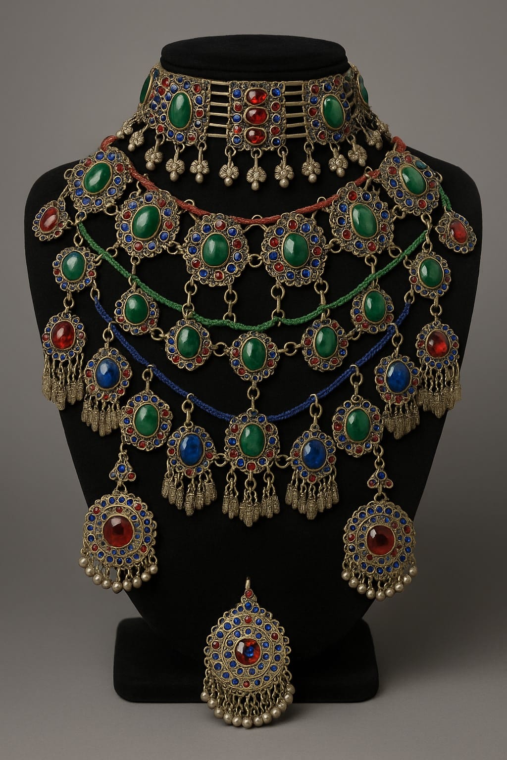 Vintage Bridal Jewelry Set | Afghani Choker Necklace, Hook Earrings & Headpiece 1