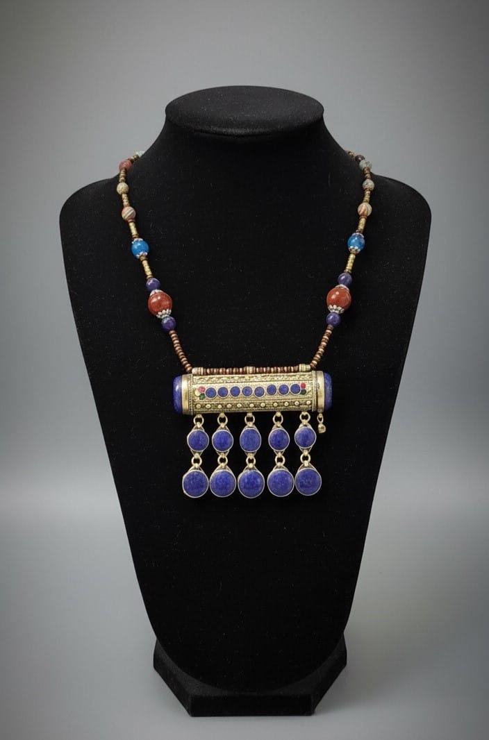 Tribal Afghan Blue Lapis Lazuli Beaded Drop Pendant 1
