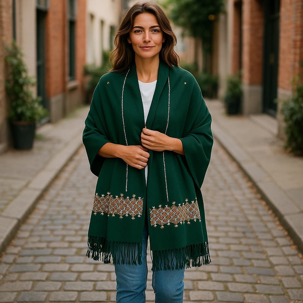 Shawl Embroidered Green Cotton Scarf 4