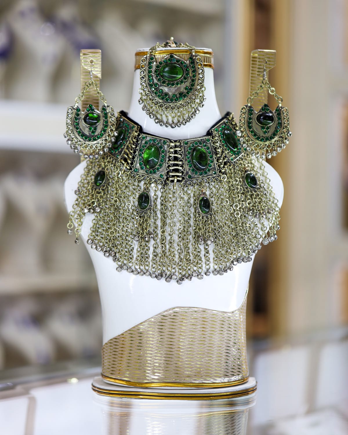Afghan Green Crystal Rhodium Jewelry Set 3