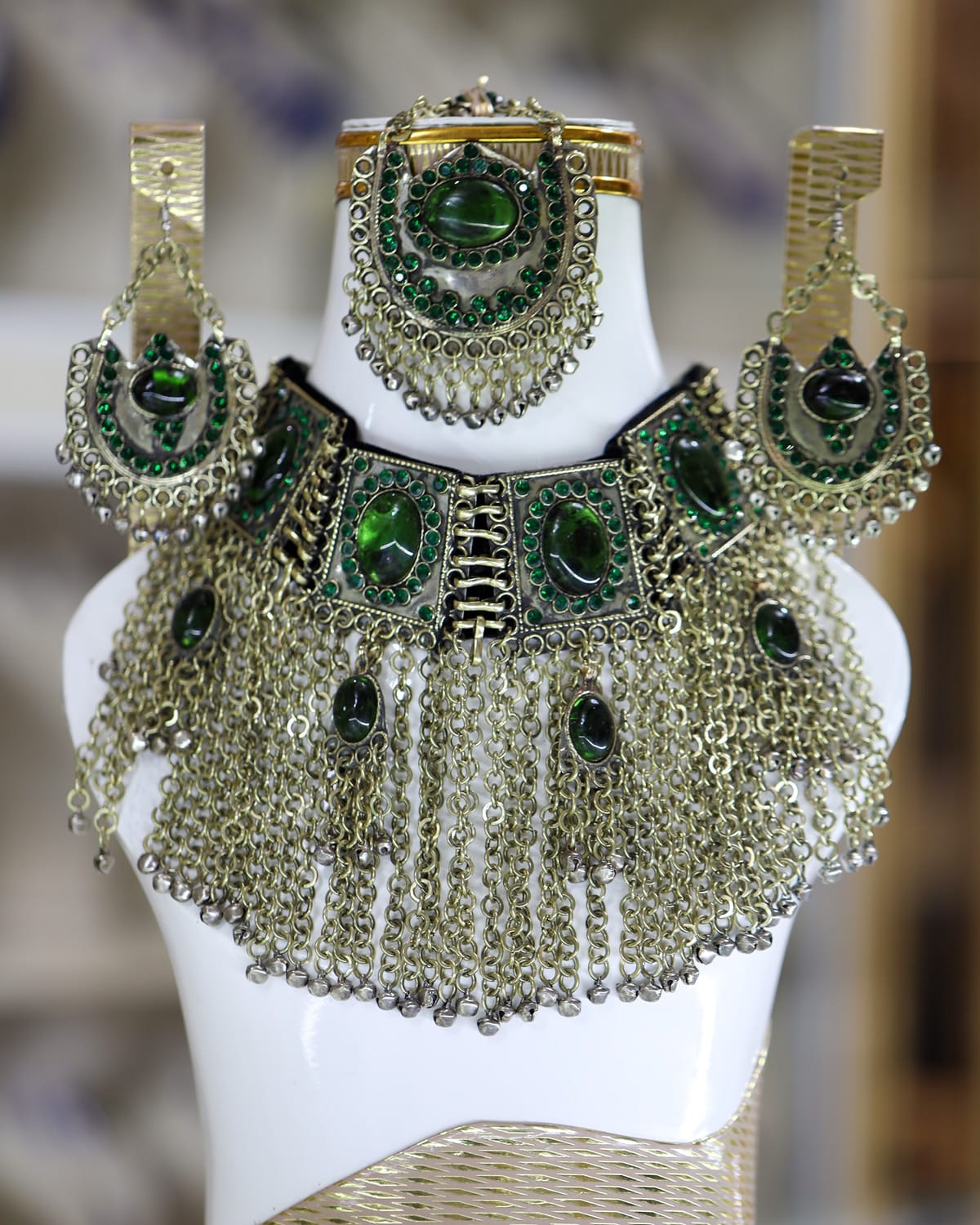Afghan Green Crystal Rhodium Jewelry Set 2
