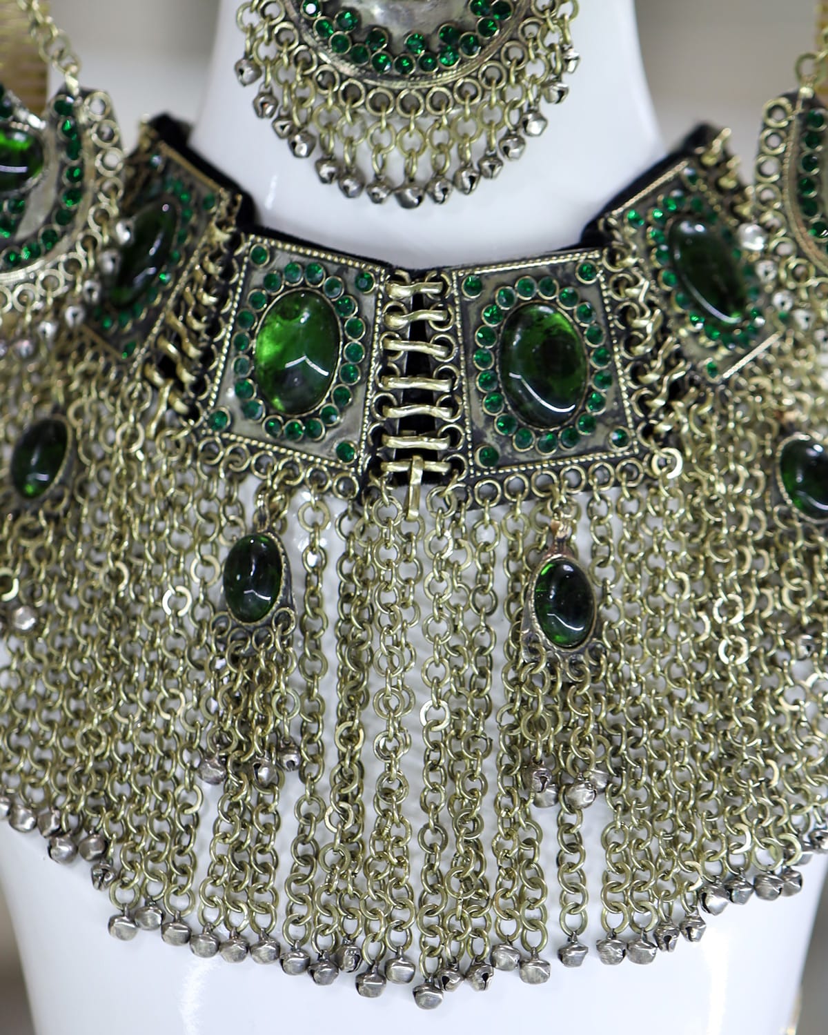 Afghan Green Crystal Rhodium Jewelry Set 1