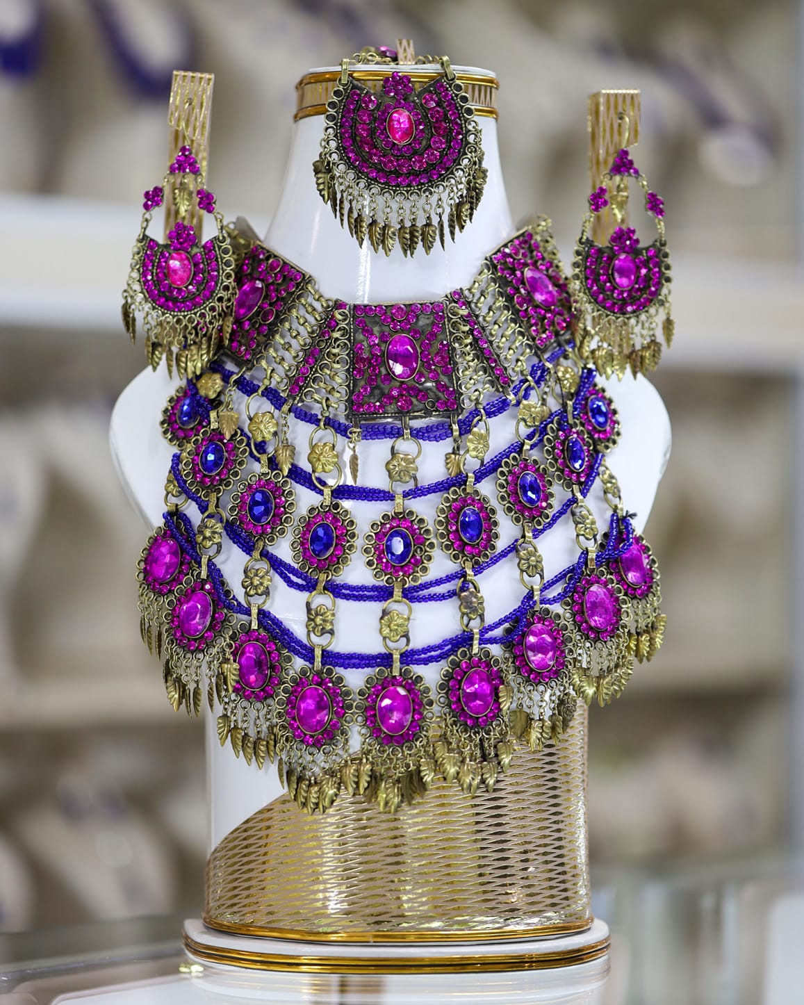 Afghan Pink & Blue Crystal Jewelry Set 2