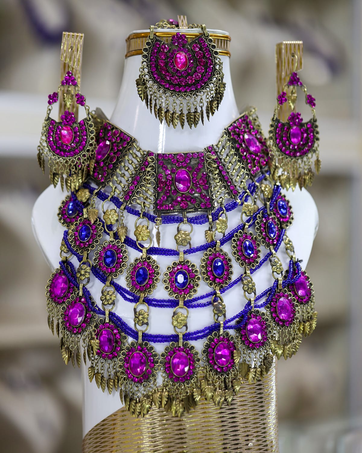 Afghan Pink & Blue Crystal Jewelry Set 1