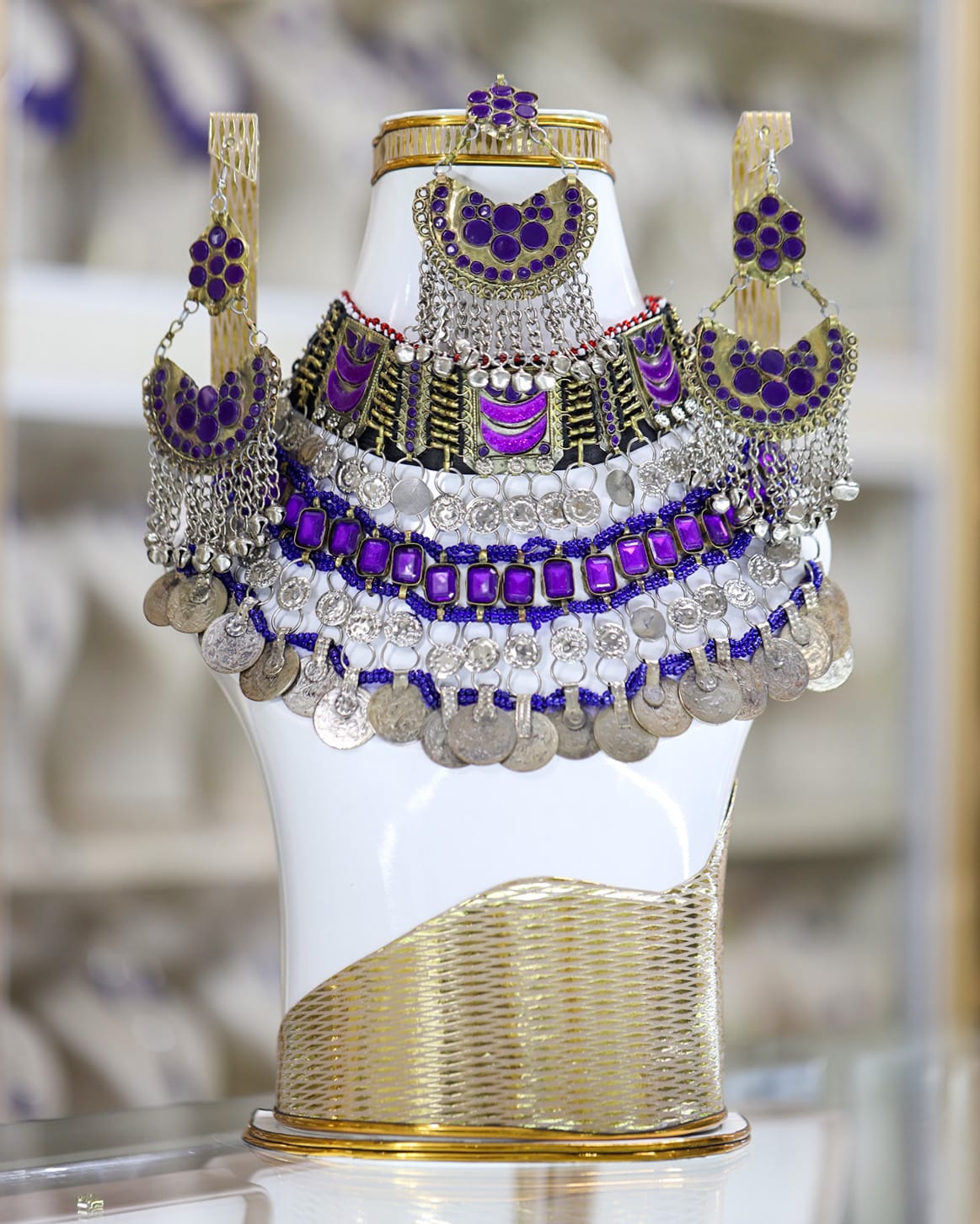 Purple Afghan full jewellery set Necklace, Earrings and Headpiece 2