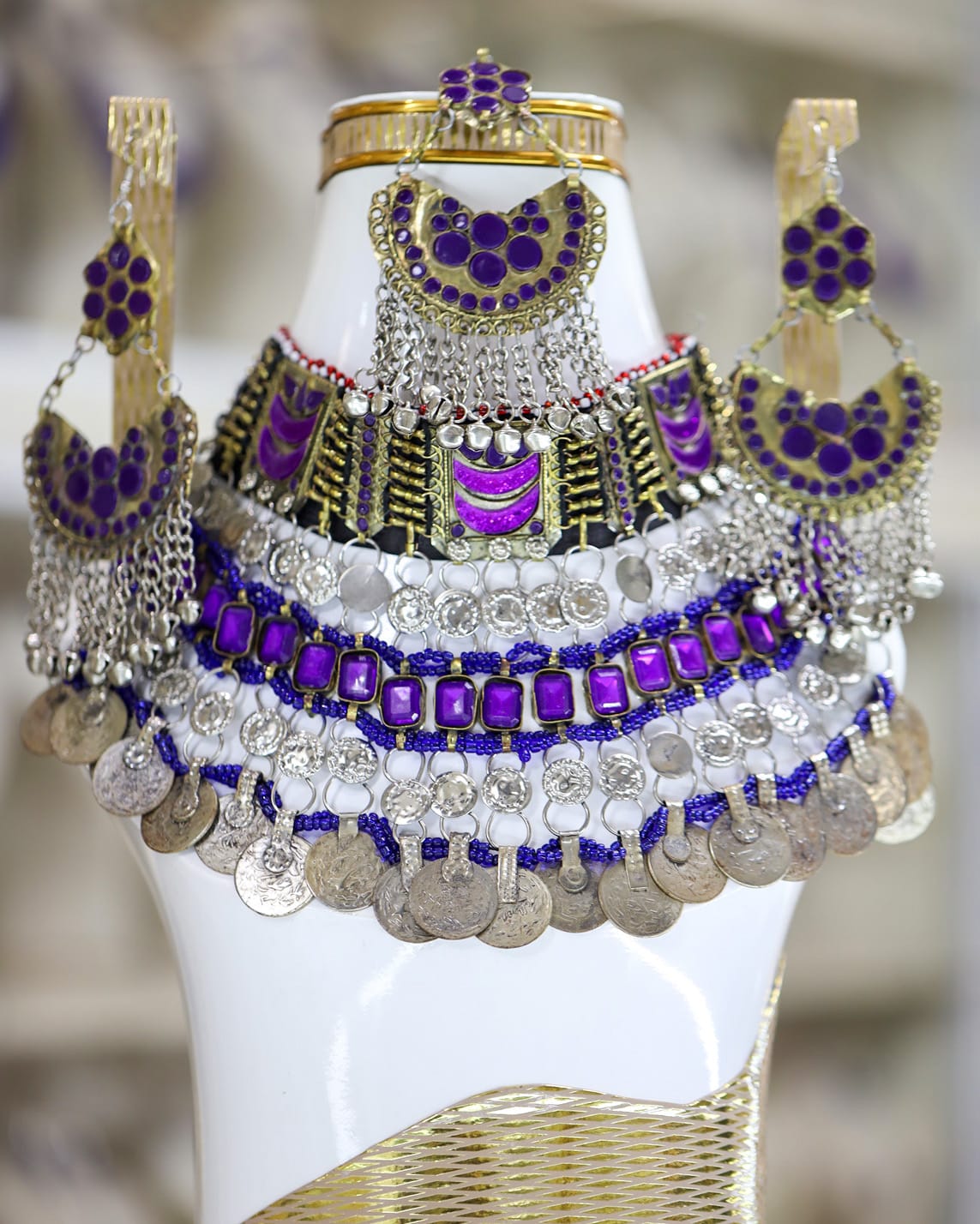 Purple Afghan full jewellery set Necklace, Earrings and Headpiece 1