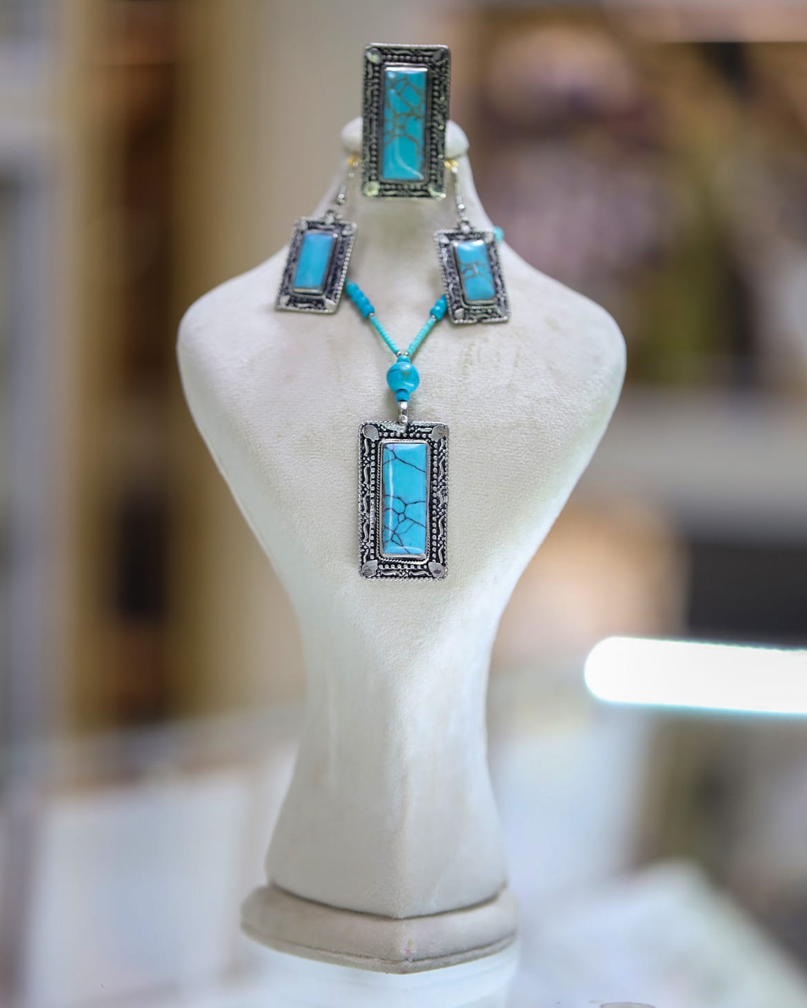 Turquoise Necklace and Earrings full jewelry Set 1