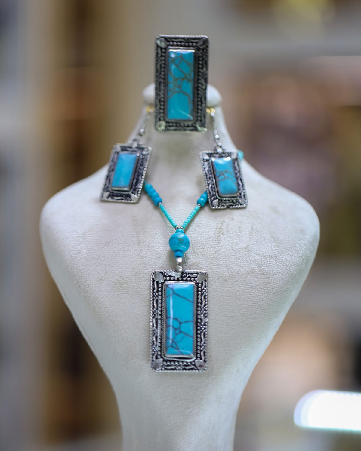 Turquoise Necklace and Earrings full jewelry Set 2
