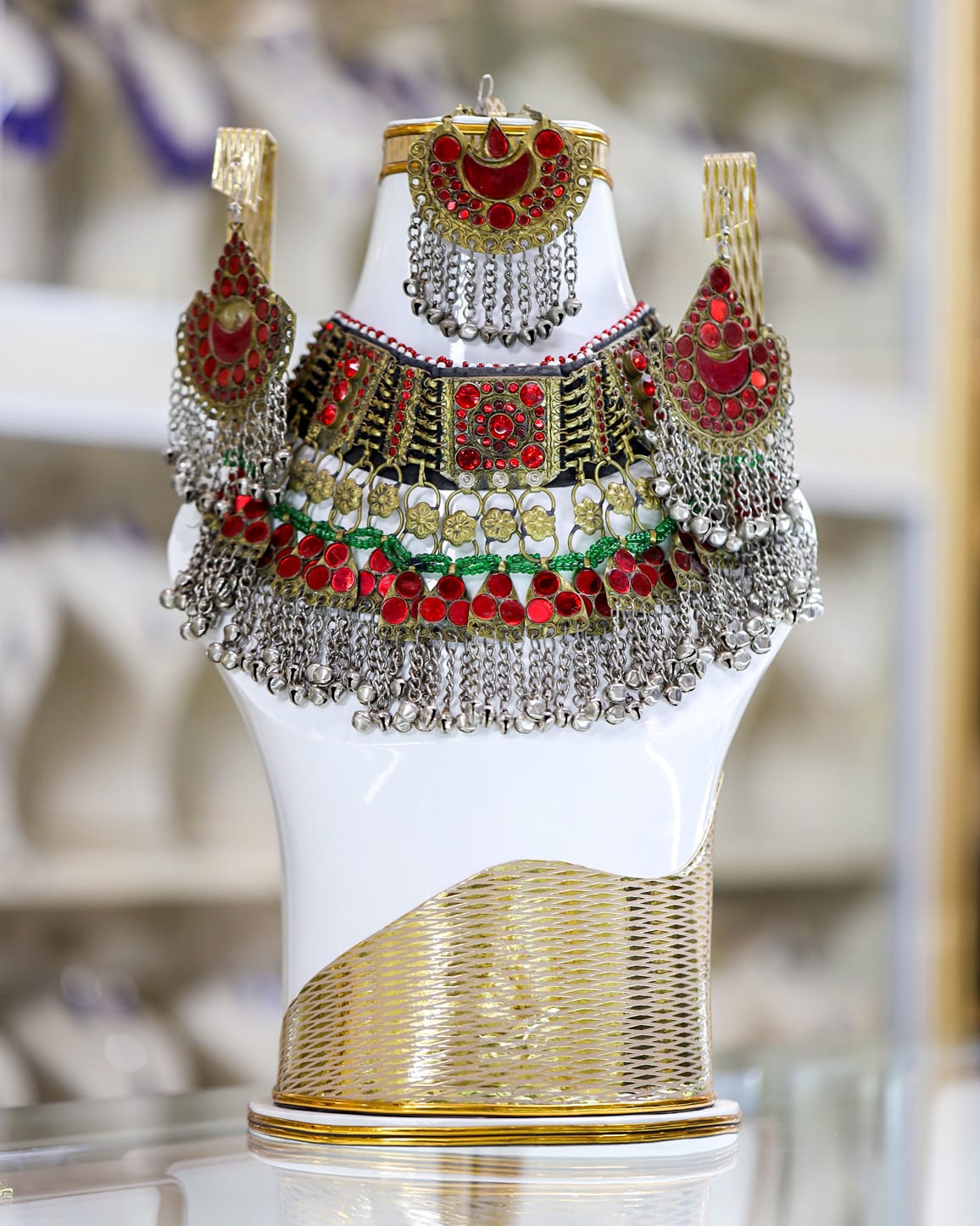 Afghan green & red Kuchi Jewelry Set 2
