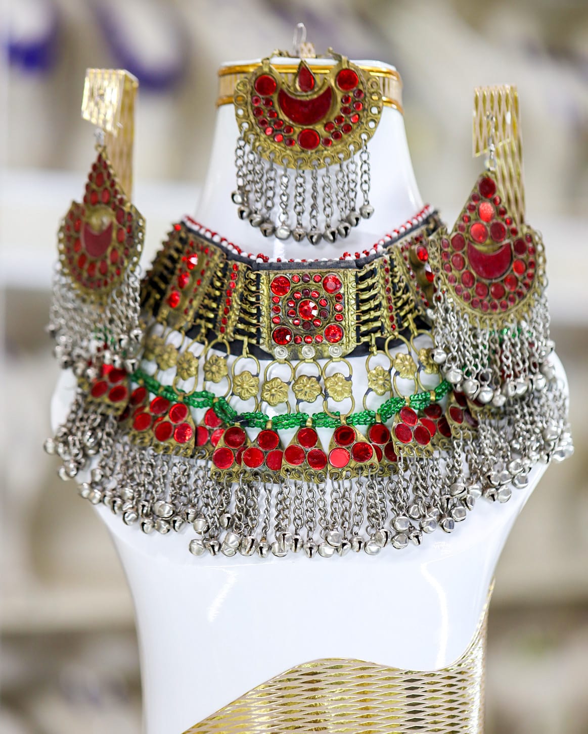 Afghan green & red Kuchi Jewelry Set 1