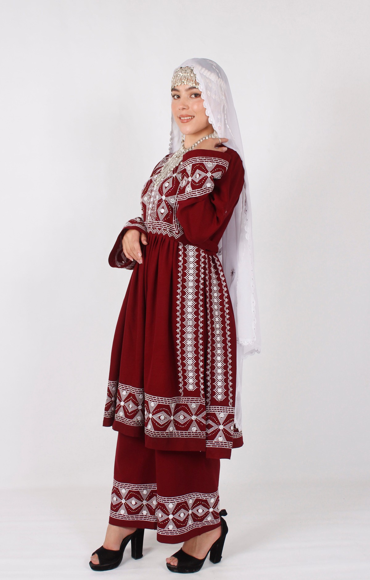 New Hazaragi Cotton Embroidered Outfit Set with Mirror Work & Handmade Shawl 2
