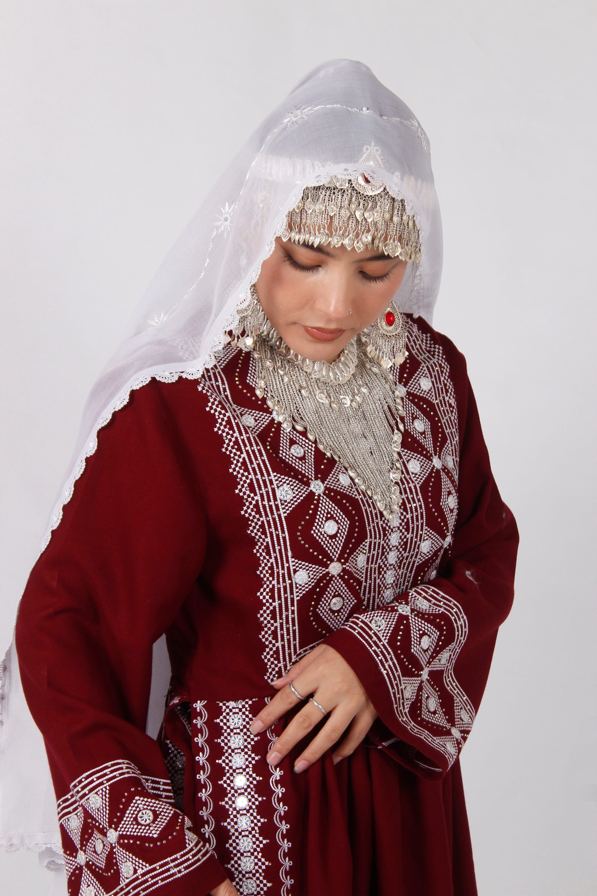New Hazaragi Cotton Embroidered Outfit Set with Mirror Work & Handmade Shawl 4
