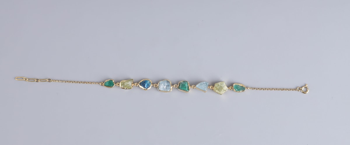 Afghan Gemstone Gold Washed Silver Bracelet 1