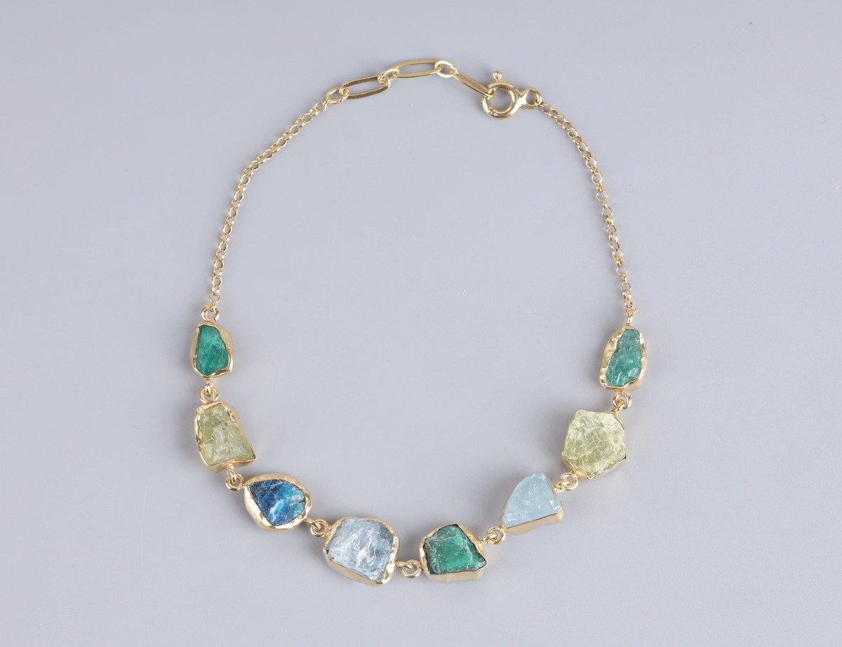 Afghan Gemstone Gold Washed Silver Bracelet 2