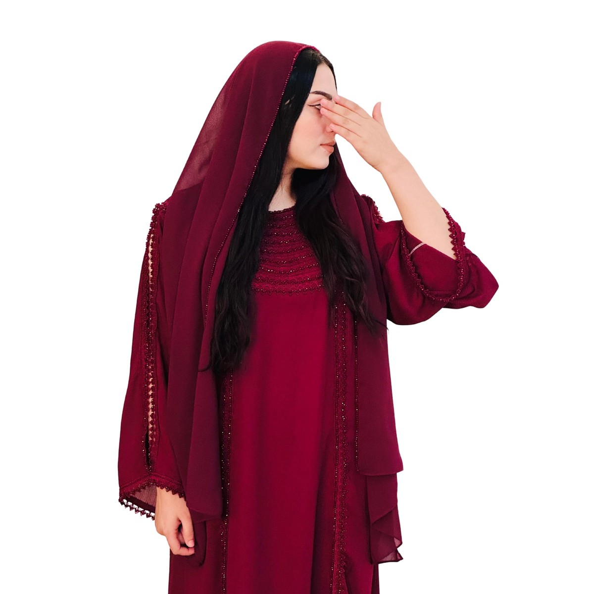 Handcrafted Arabic Gaj Fabric Dress with Ketor Embroidery & Beadwork 5