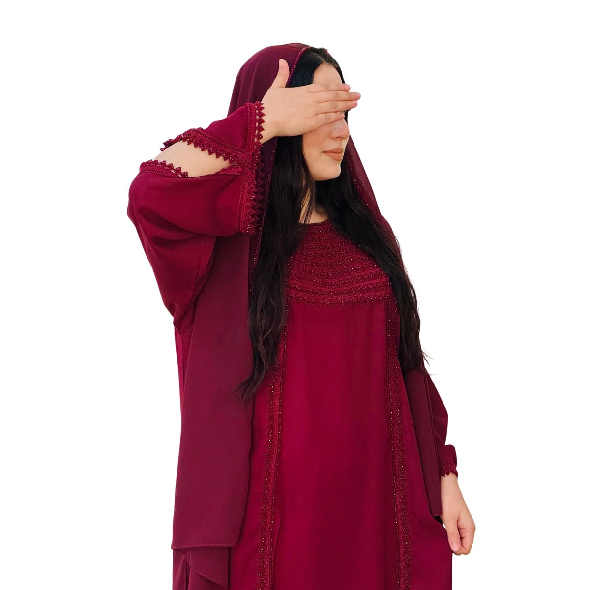 Handcrafted Arabic Gaj Fabric Dress with Ketor Embroidery & Beadwork 6