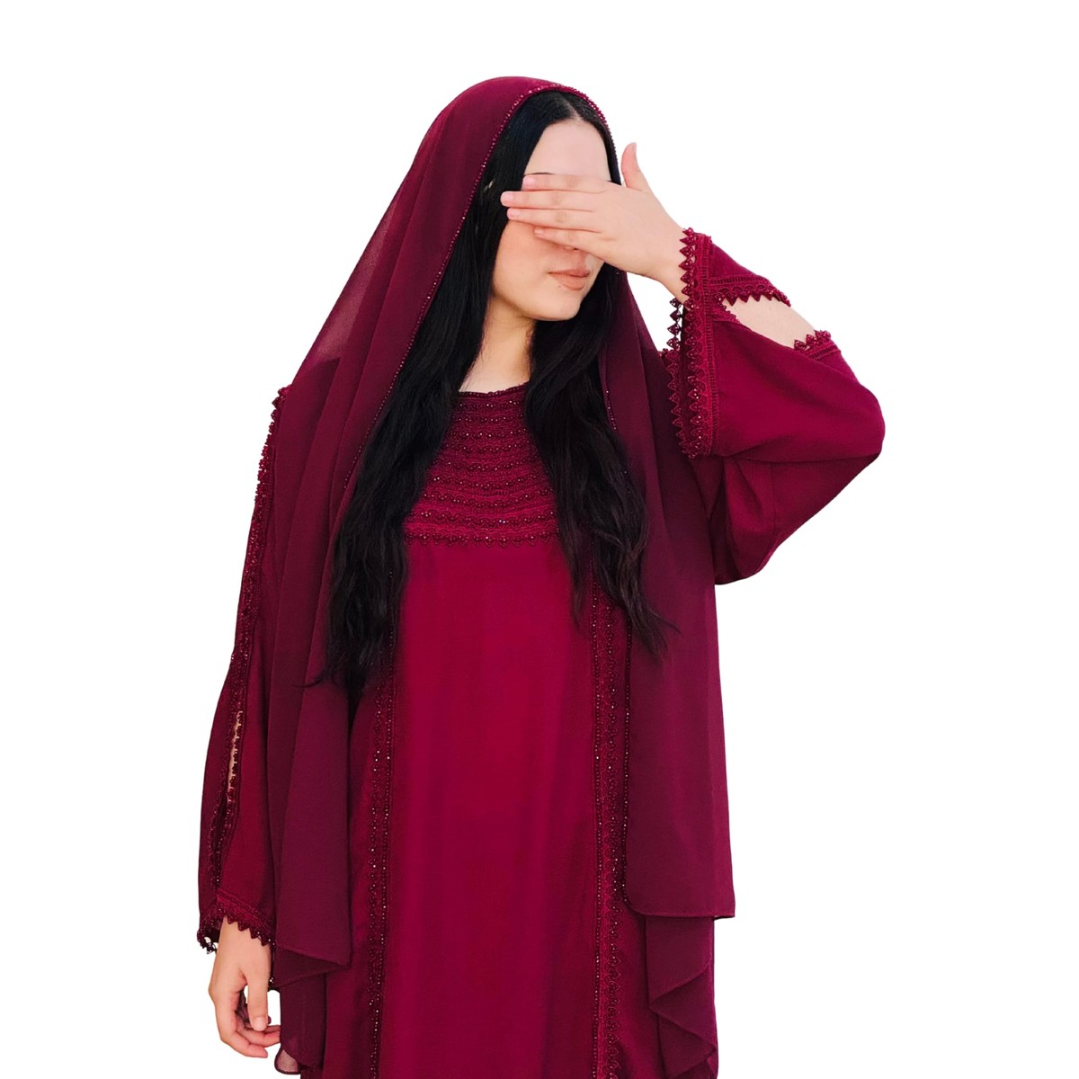 Handcrafted Arabic Gaj Fabric Dress with Ketor Embroidery & Beadwork 1