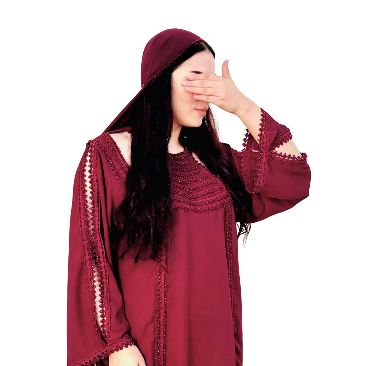 Handcrafted Arabic Gaj Fabric Dress with Ketor Embroidery & Beadwork 3