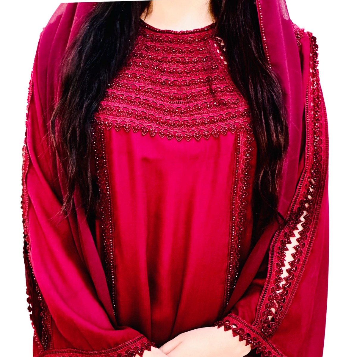 Handcrafted Arabic Gaj Fabric Dress with Ketor Embroidery & Beadwork 7