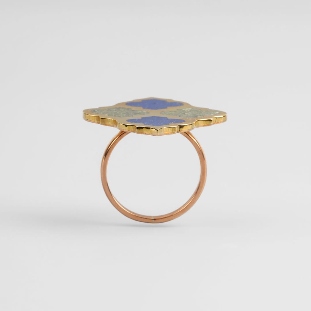 Lapis Lazuli & Turquoise Brass Ring 4