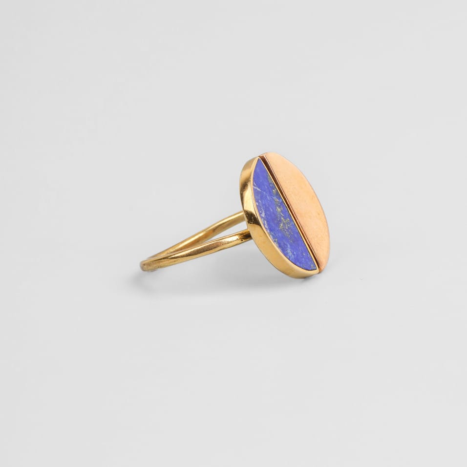Lapis Lazuli & Gold Washed Brass Ring 2