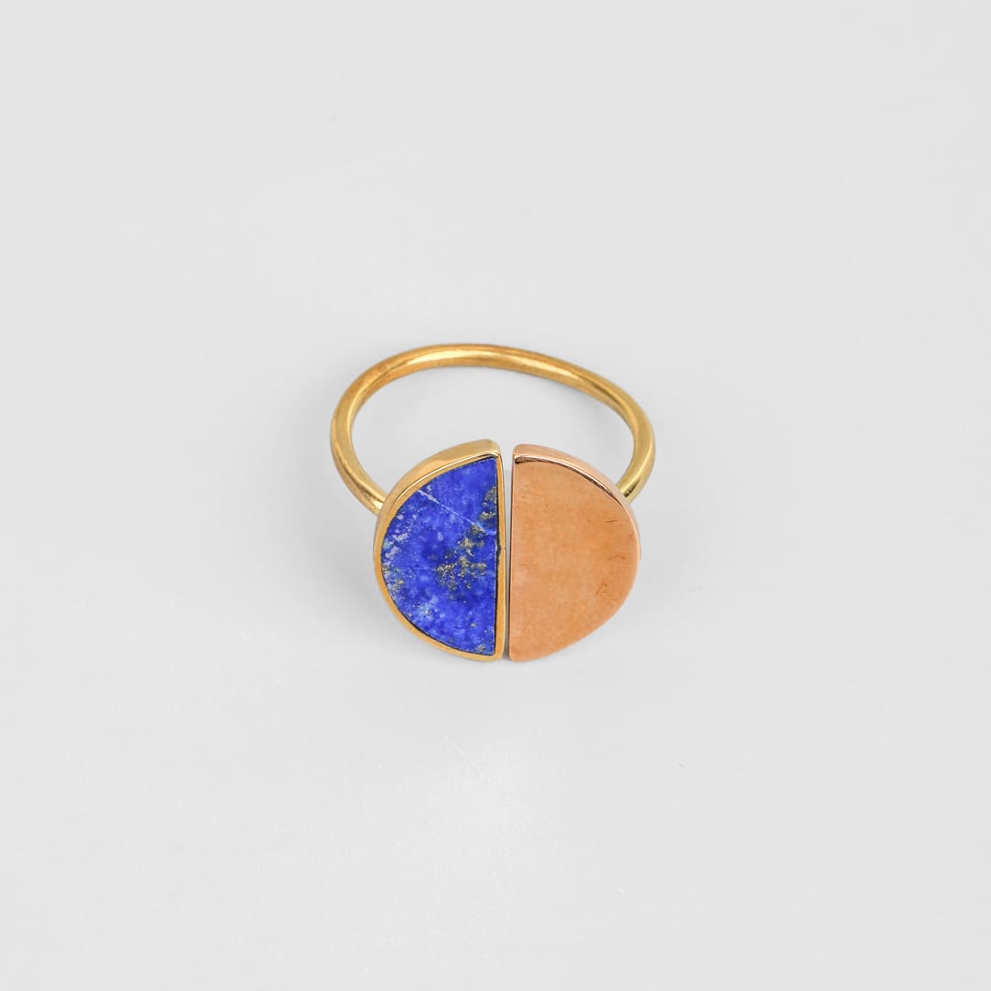 Lapis Lazuli & Gold Washed Brass Ring 3