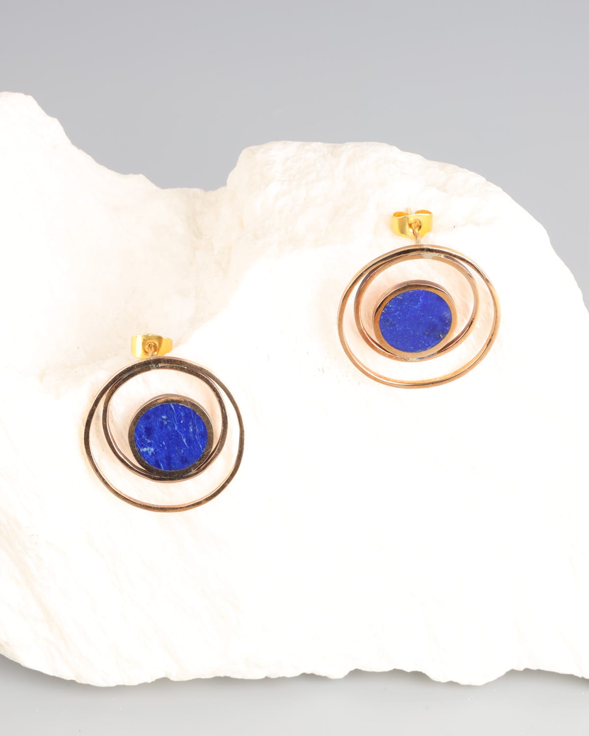 Sleek Lapis Lazuli Double Circle Earrings 3