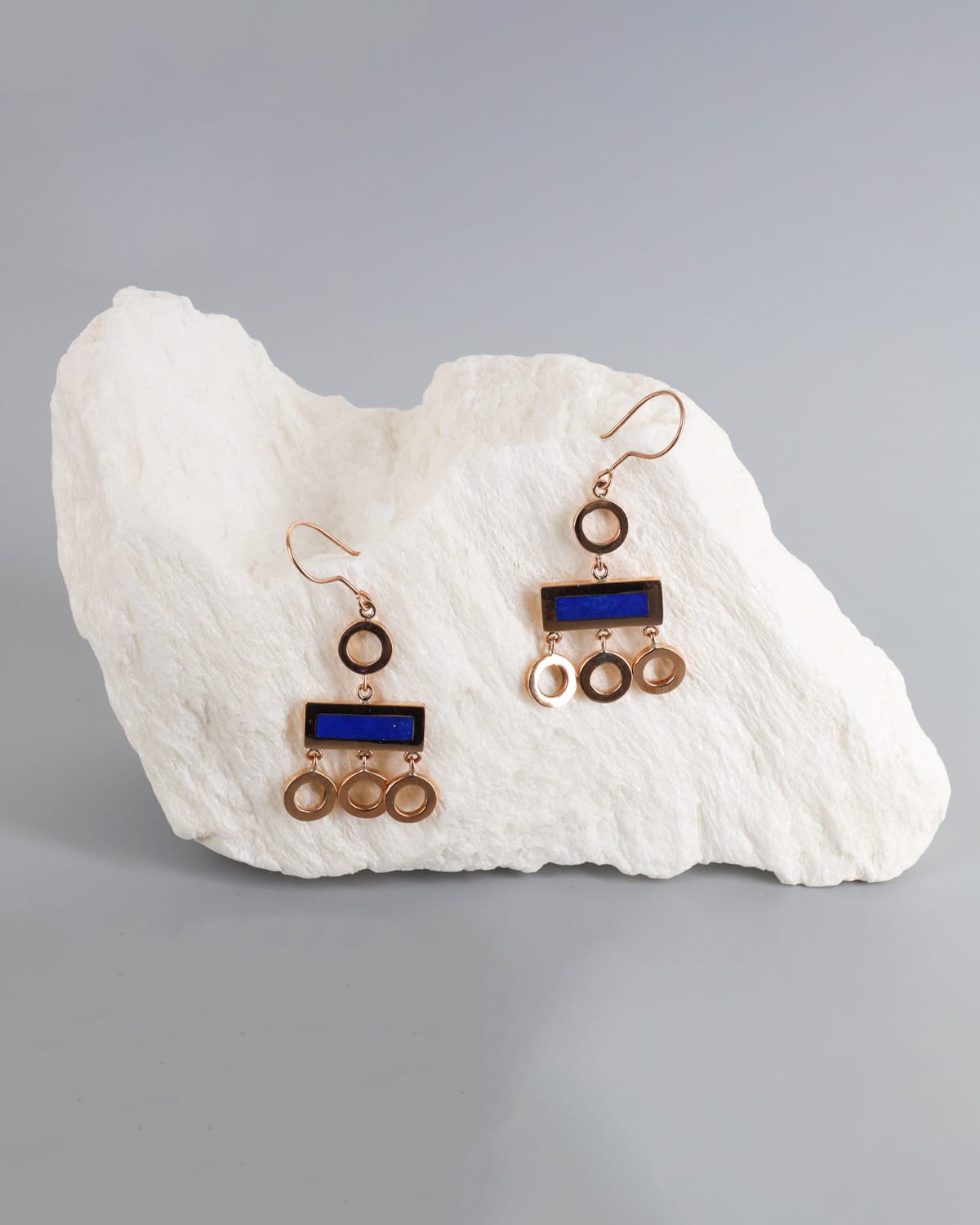 Gold Washed Brass Earrings with Lapis Lazuli 4
