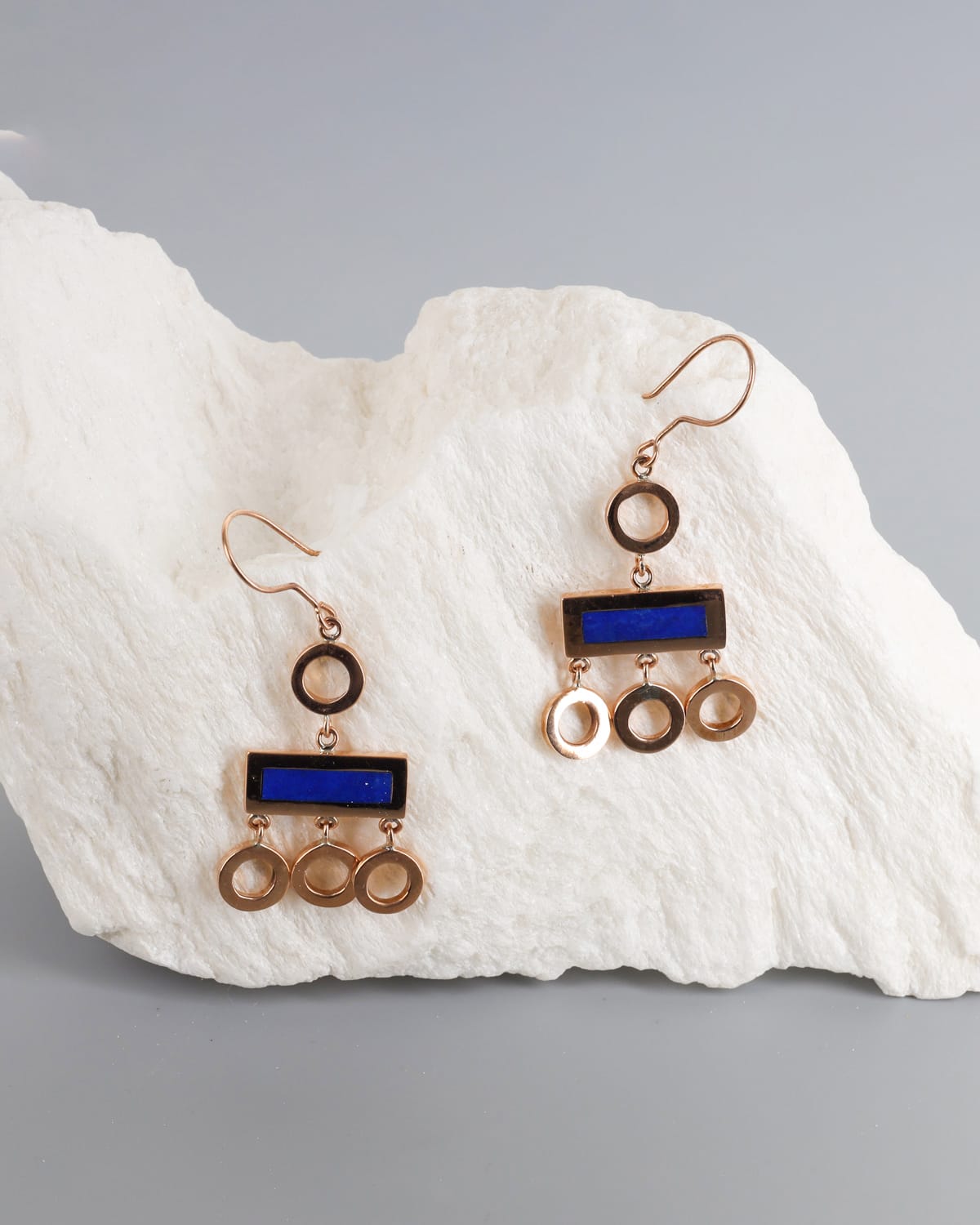 Gold Washed Brass Earrings with Lapis Lazuli 2