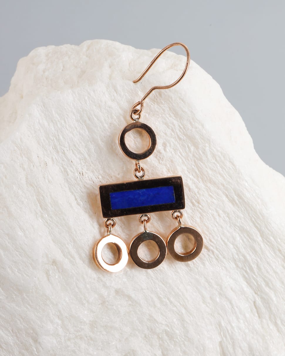 Gold Washed Brass Earrings with Lapis Lazuli 3