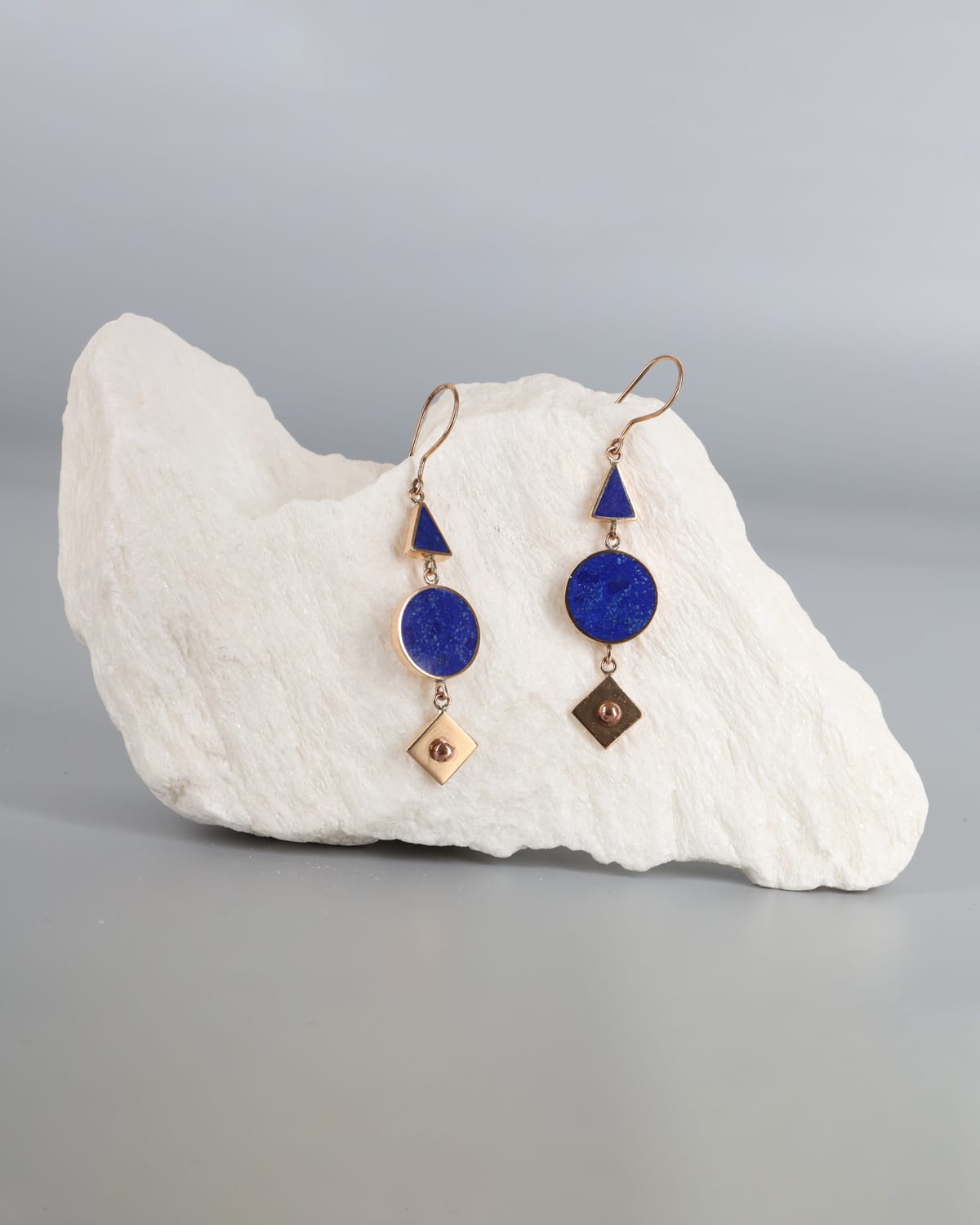 Lapis Lazuli and Brass Geometric Earrings 4