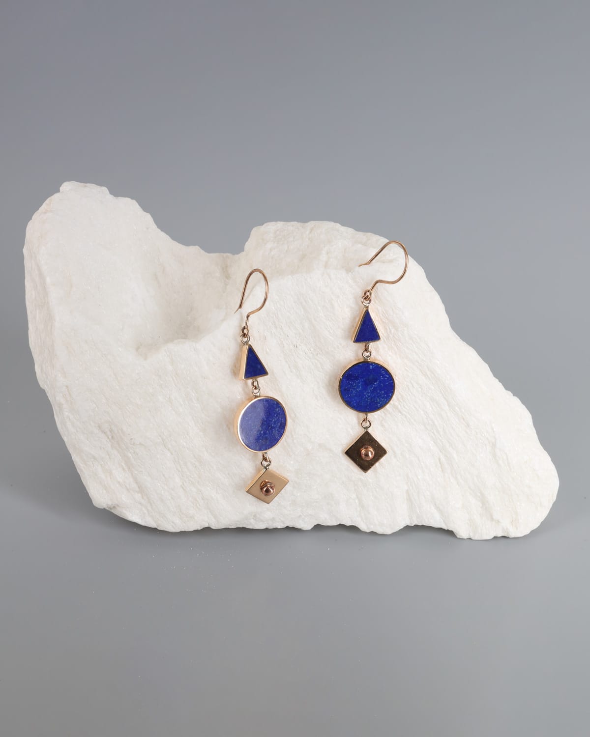 Lapis Lazuli and Brass Geometric Earrings 1