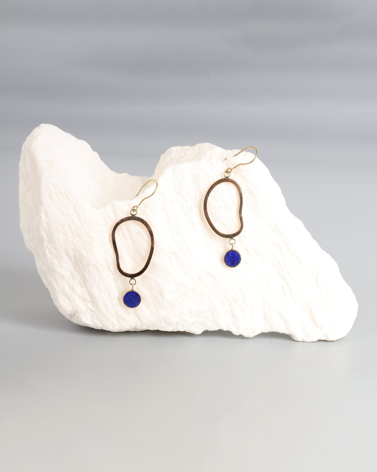 Lapis Lazuli & Brass Leaf Earrings 2