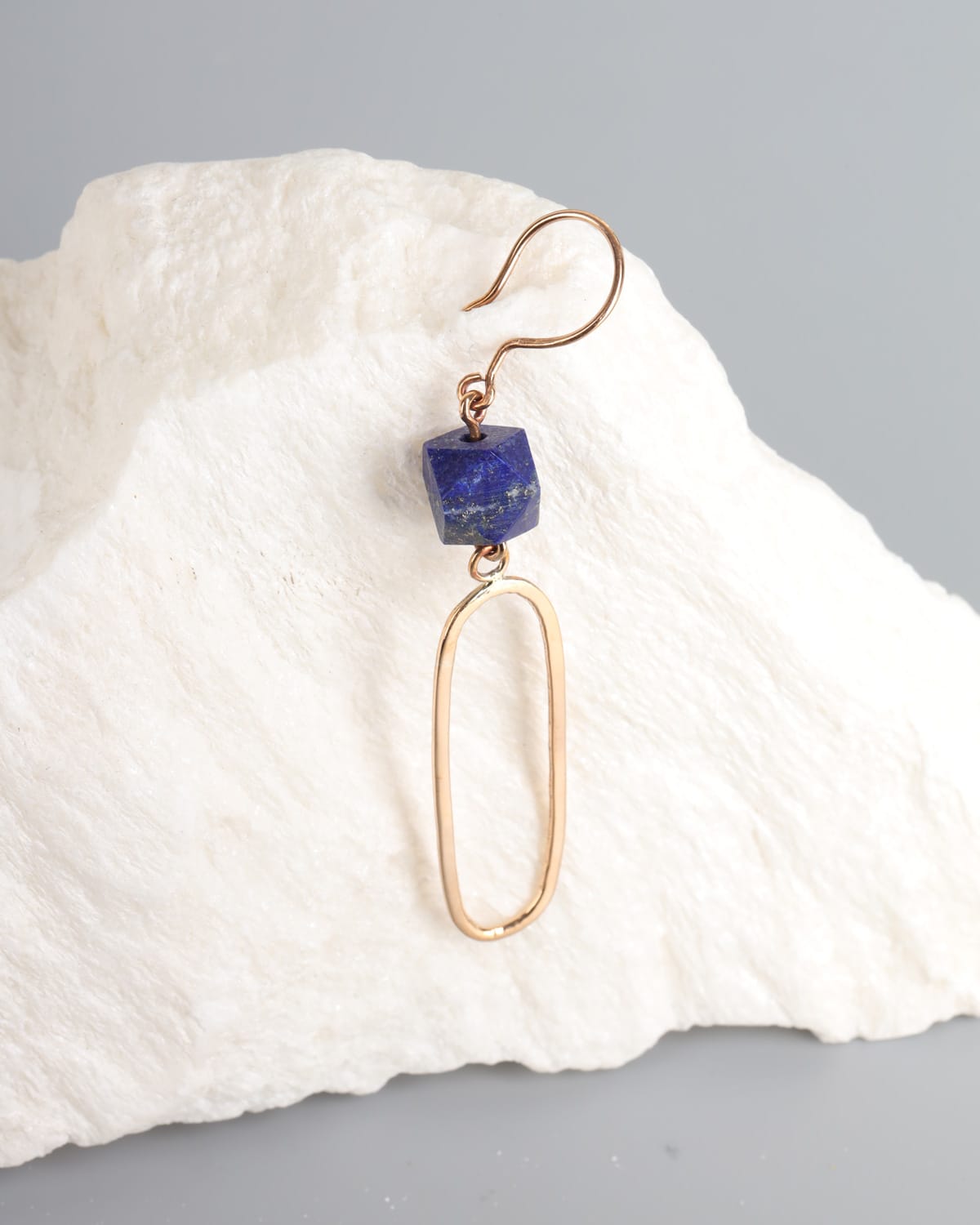 Lapis Lazuli Cube & Brass Oval Earrings 2