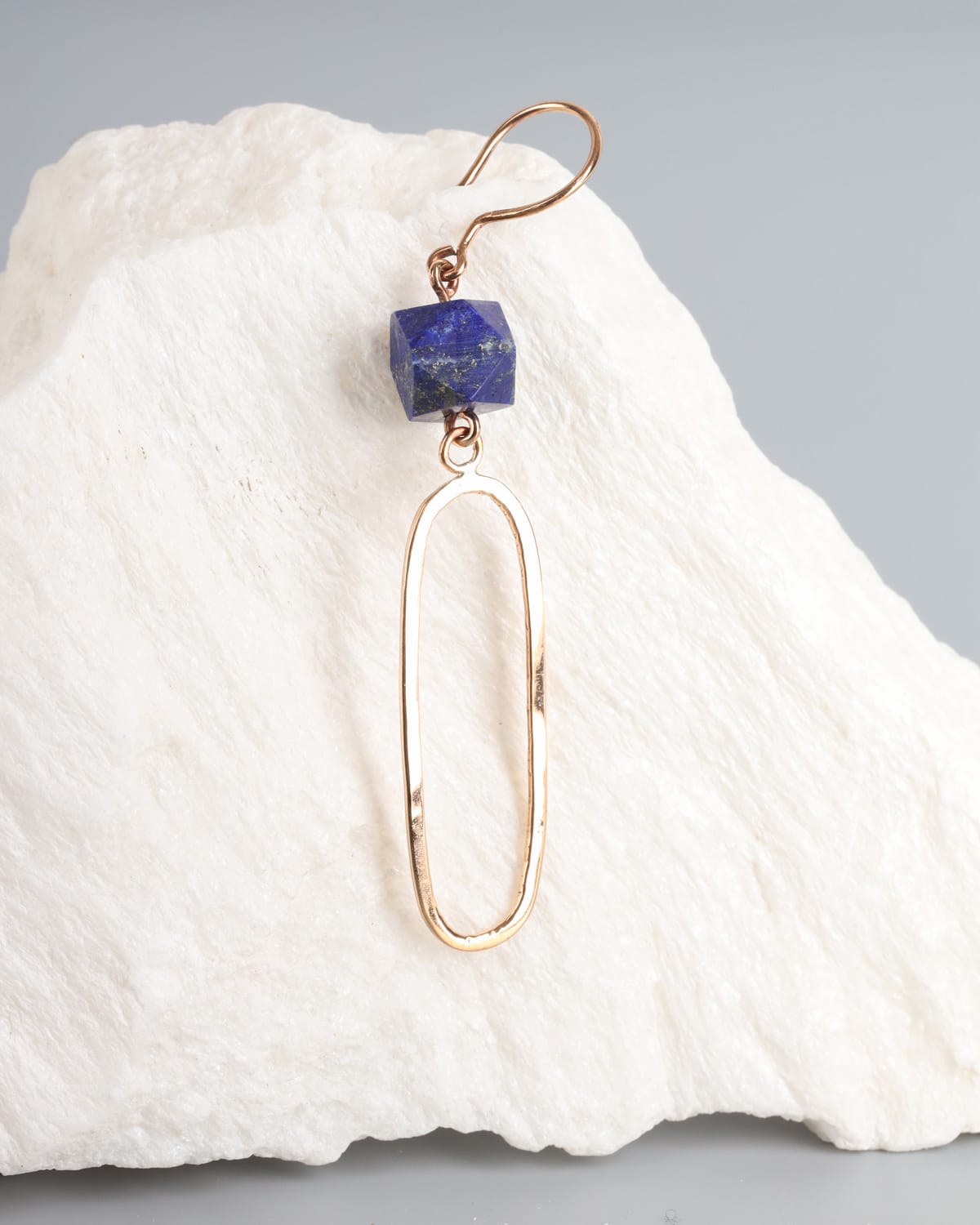 Lapis Lazuli Cube & Brass Oval Earrings 1