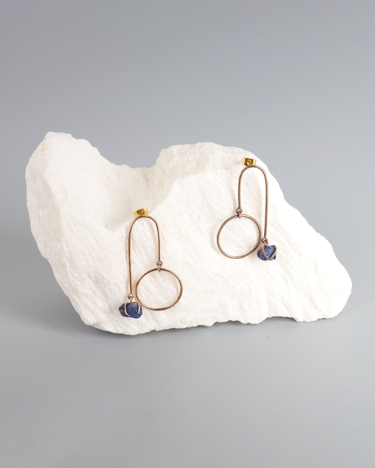Lapis Lazuli & Brass Geometric Dangle Earrings 4