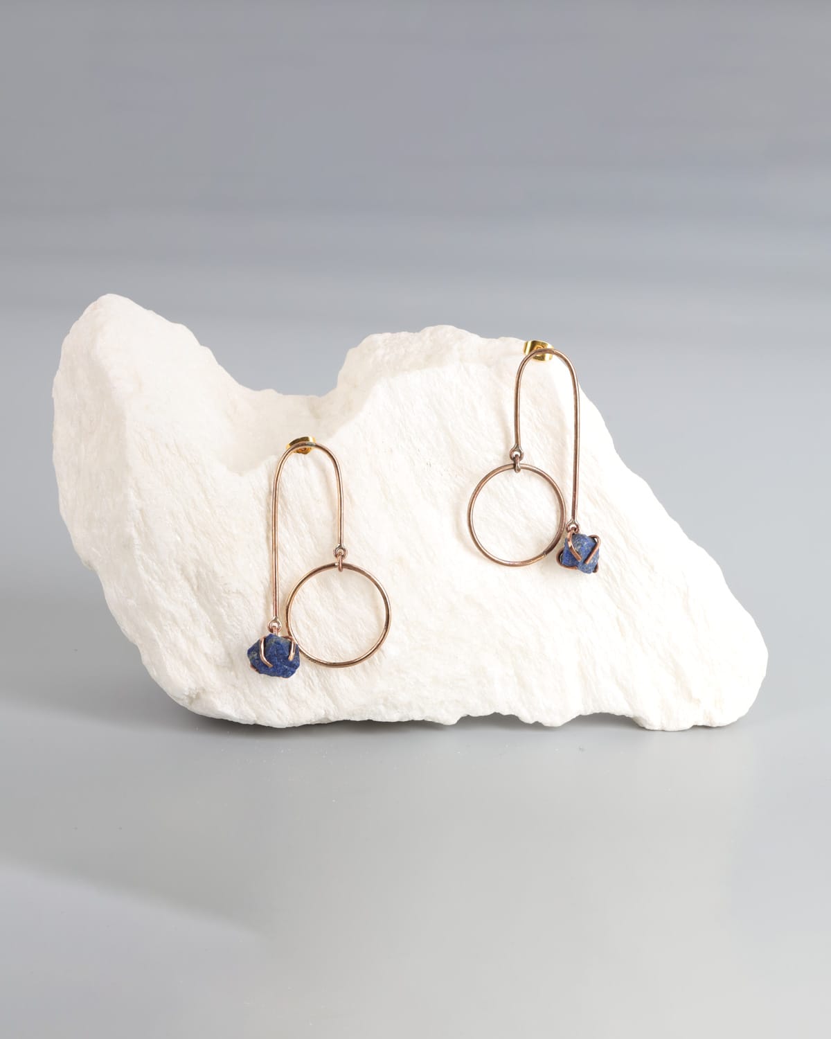 Lapis Lazuli & Brass Geometric Dangle Earrings 3