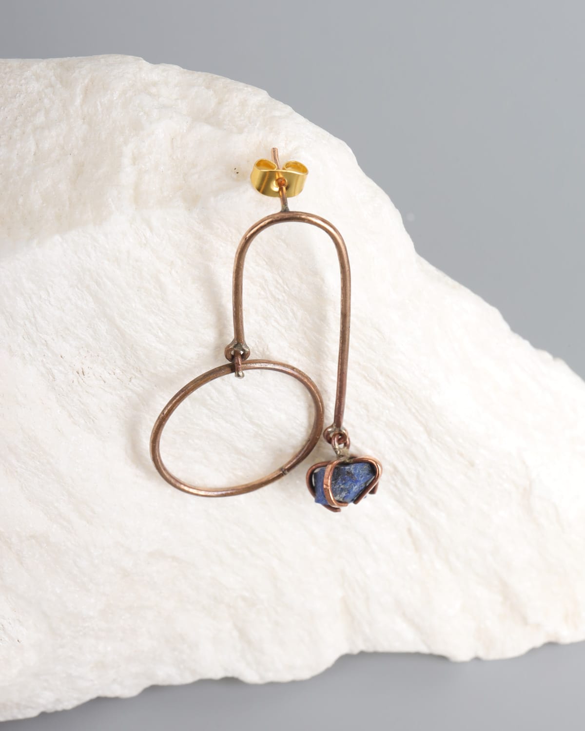 Lapis Lazuli & Brass Geometric Dangle Earrings 1