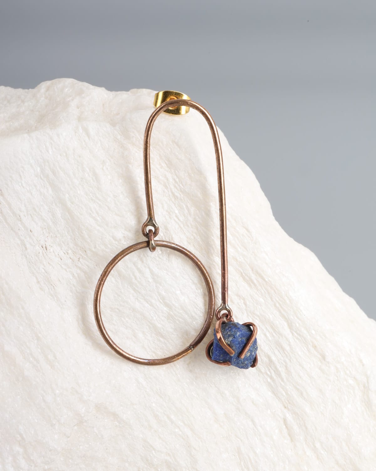 Lapis Lazuli & Brass Geometric Dangle Earrings 2