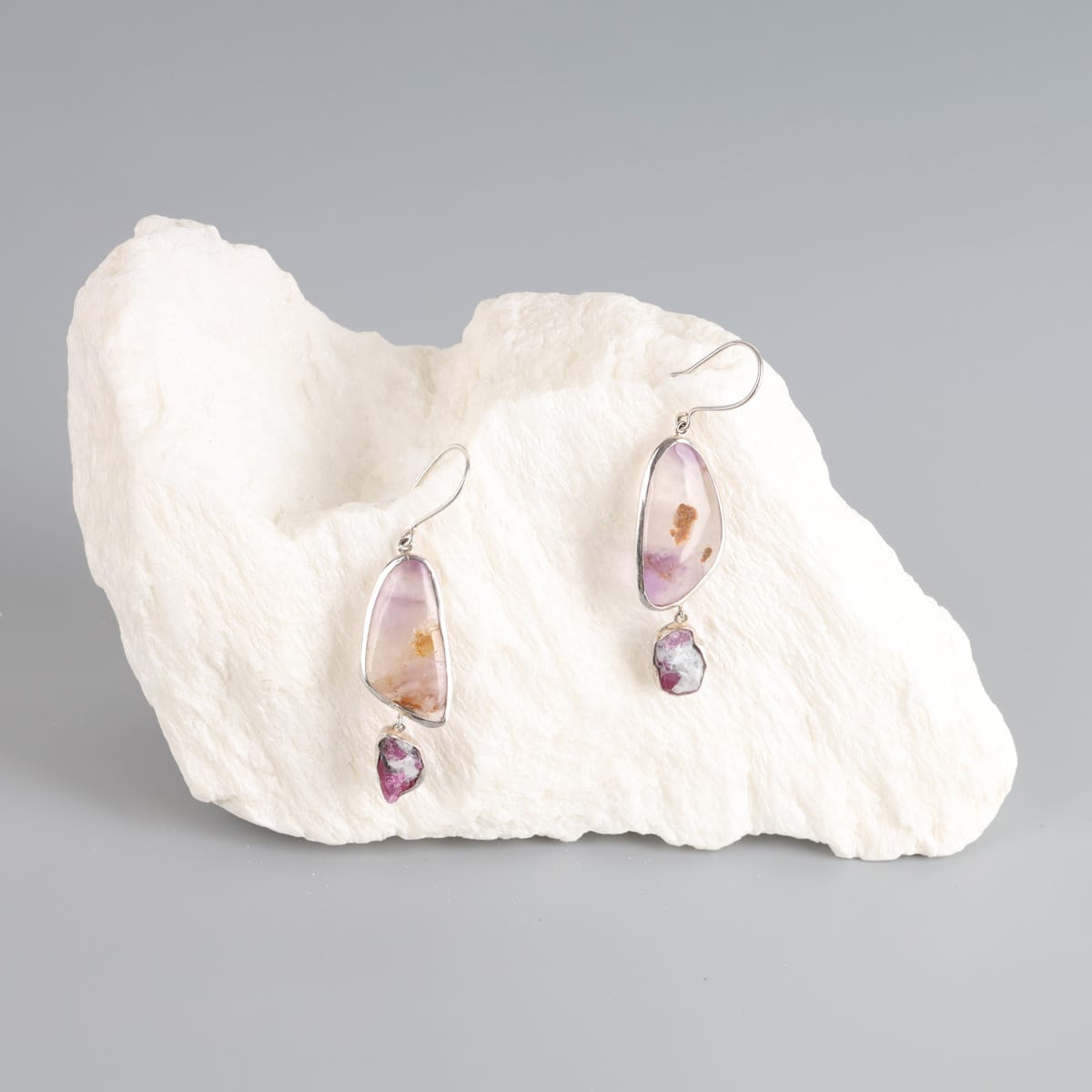 Amethyst & Jagdalak Ruby Silver Earrings 1