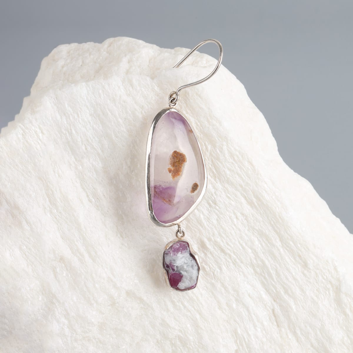 Amethyst & Jagdalak Ruby Silver Earrings 2